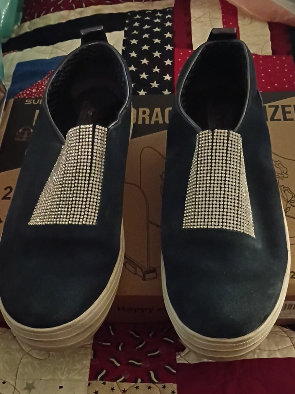 Embellished Slip-On Sneakers in Navy Blue